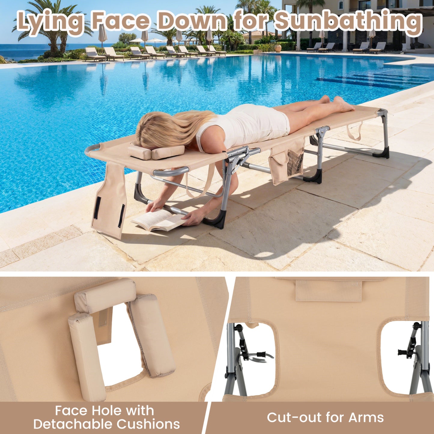 Adjustable Tanning Lounge Chair Set of 2 with Face Hole