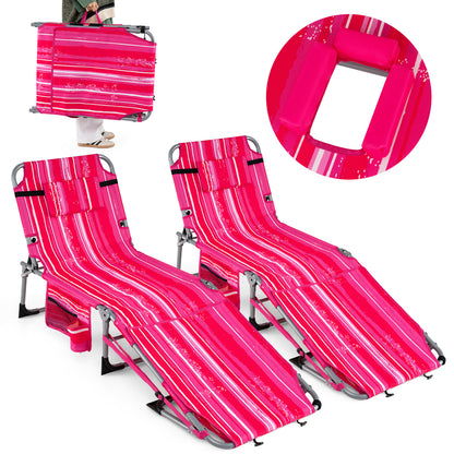 Tanning Lounge Chairs Set of 2 with Face Hole & 4-Level Backrest