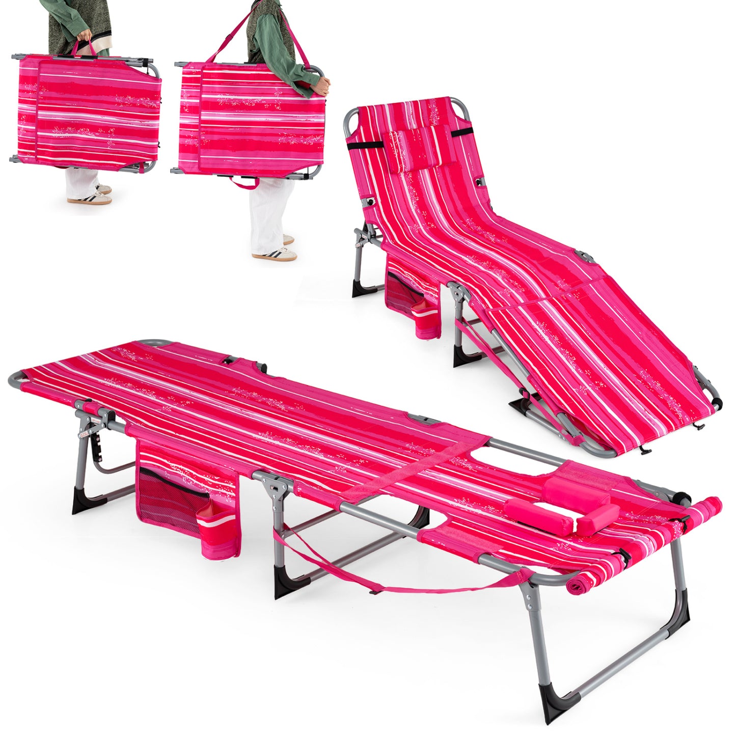 Tanning Lounge Chairs Set of 2 with Face Hole & 4-Level Backrest