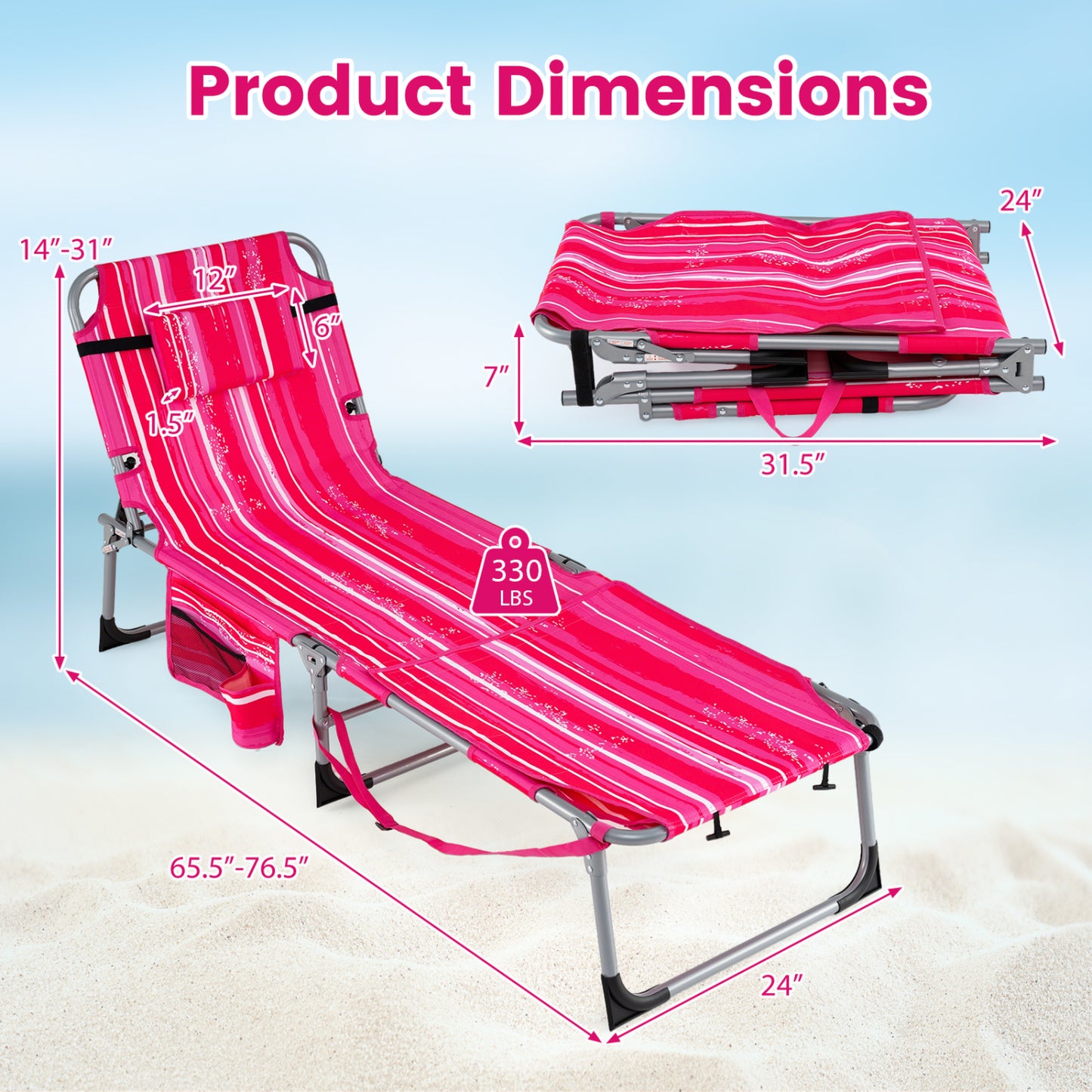 Tanning Lounge Chairs Set of 2 with Face Hole & 4-Level Backrest