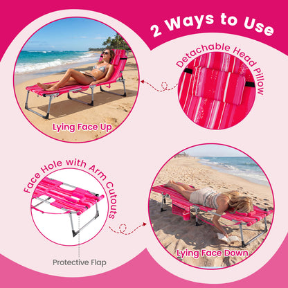 Tanning Lounge Chairs Set of 2 with Face Hole & 4-Level Backrest