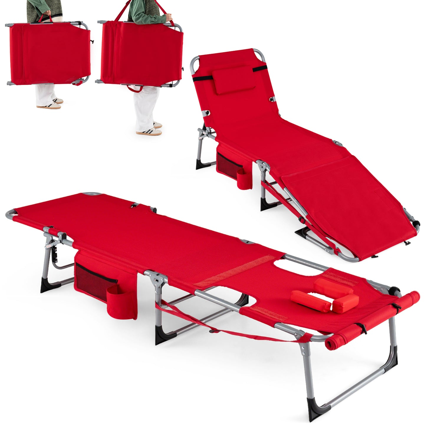 Tanning Lounge Chairs Set of 2 with Face Hole & 4-Level Backrest