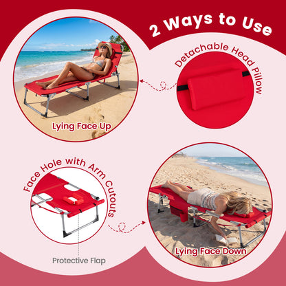 Tanning Lounge Chairs Set of 2 with Face Hole & 4-Level Backrest