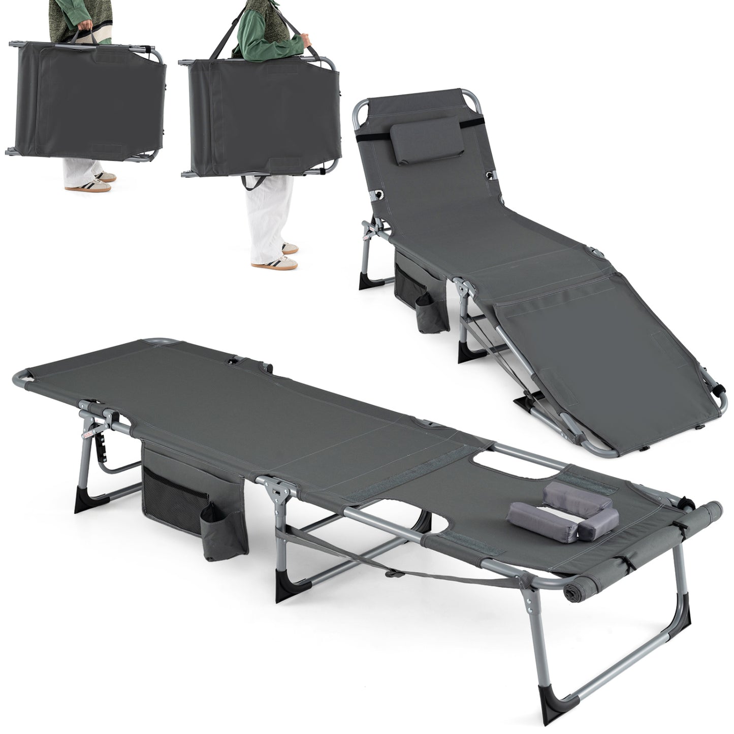Tanning Lounge Chairs Set of 2 with Face Hole & 4-Level Backrest