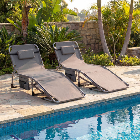 Tanning Lounge Chairs Set of 2 with Face Hole & 4-Level Backrest