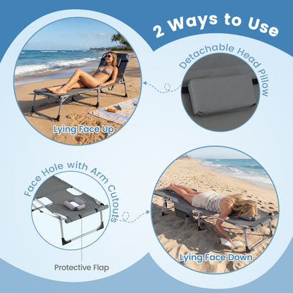 Tanning Lounge Chairs Set of 2 with Face Hole & 4-Level Backrest