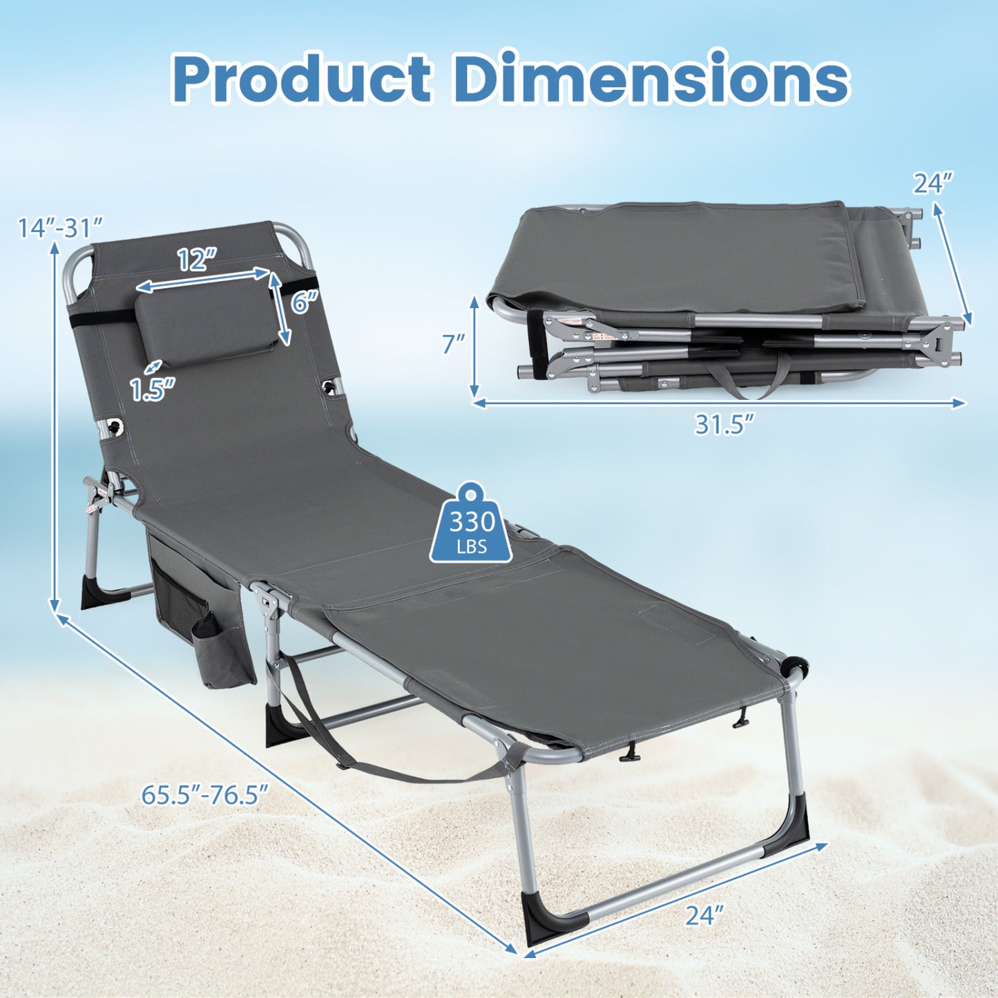 Tanning Lounge Chairs Set of 2 with Face Hole & 4-Level Backrest