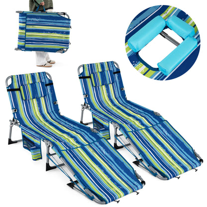 Tanning Lounge Chairs Set of 2 with Face Hole & 4-Level Backrest