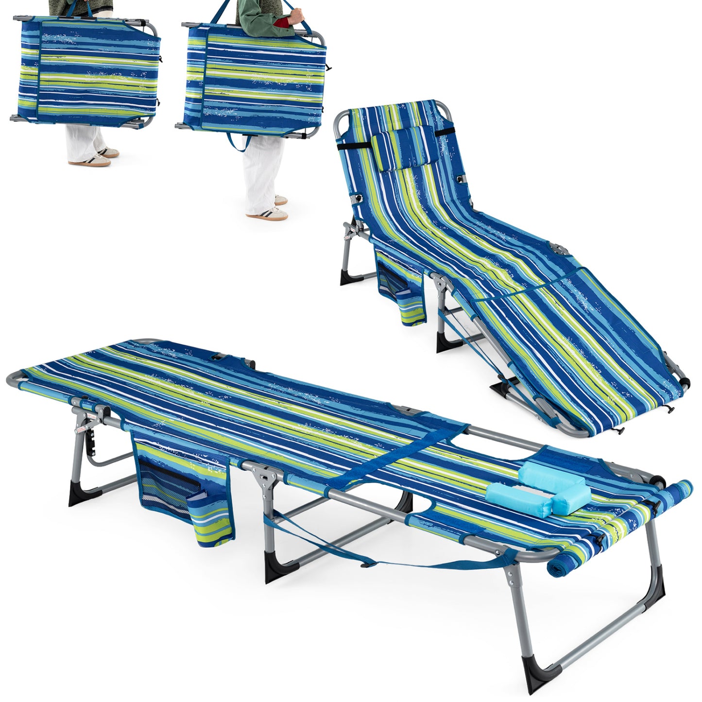 Tanning Lounge Chairs Set of 2 with Face Hole & 4-Level Backrest
