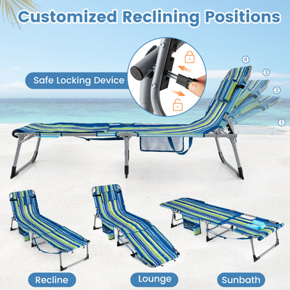 Tanning Lounge Chairs Set of 2 with Face Hole & 4-Level Backrest