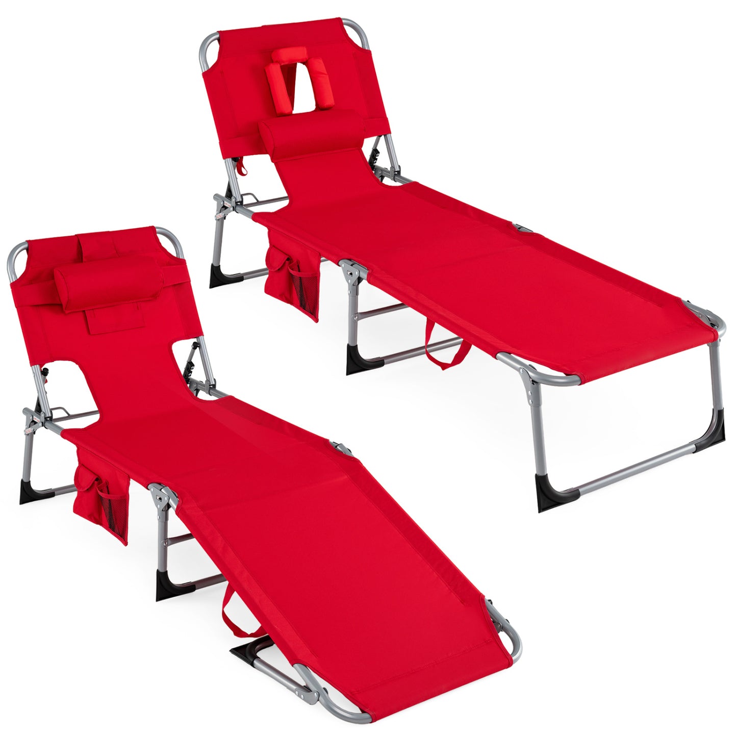 Adjustable Tanning Lounge Chair Set of 2 with Face Hole