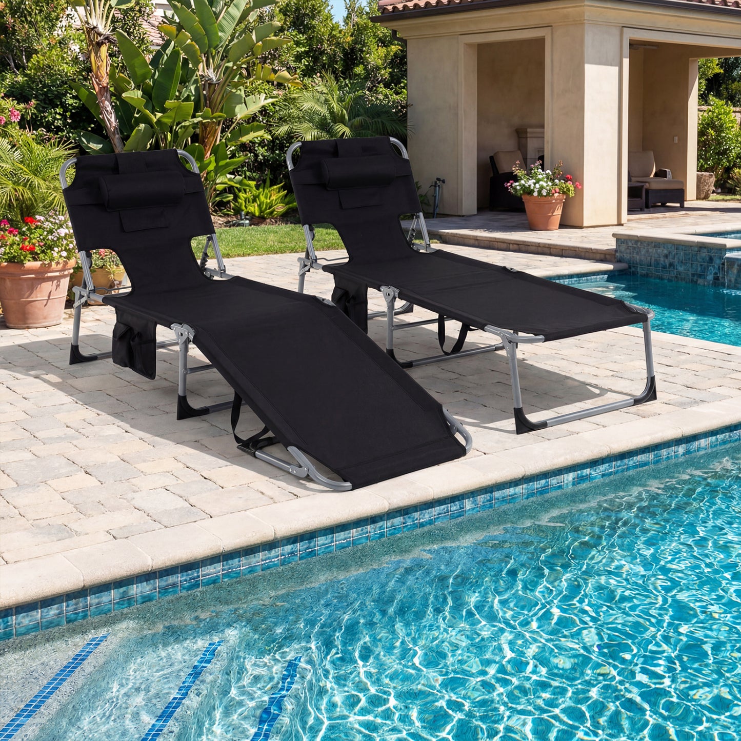 Adjustable Tanning Lounge Chair Set of 2 with Face Hole