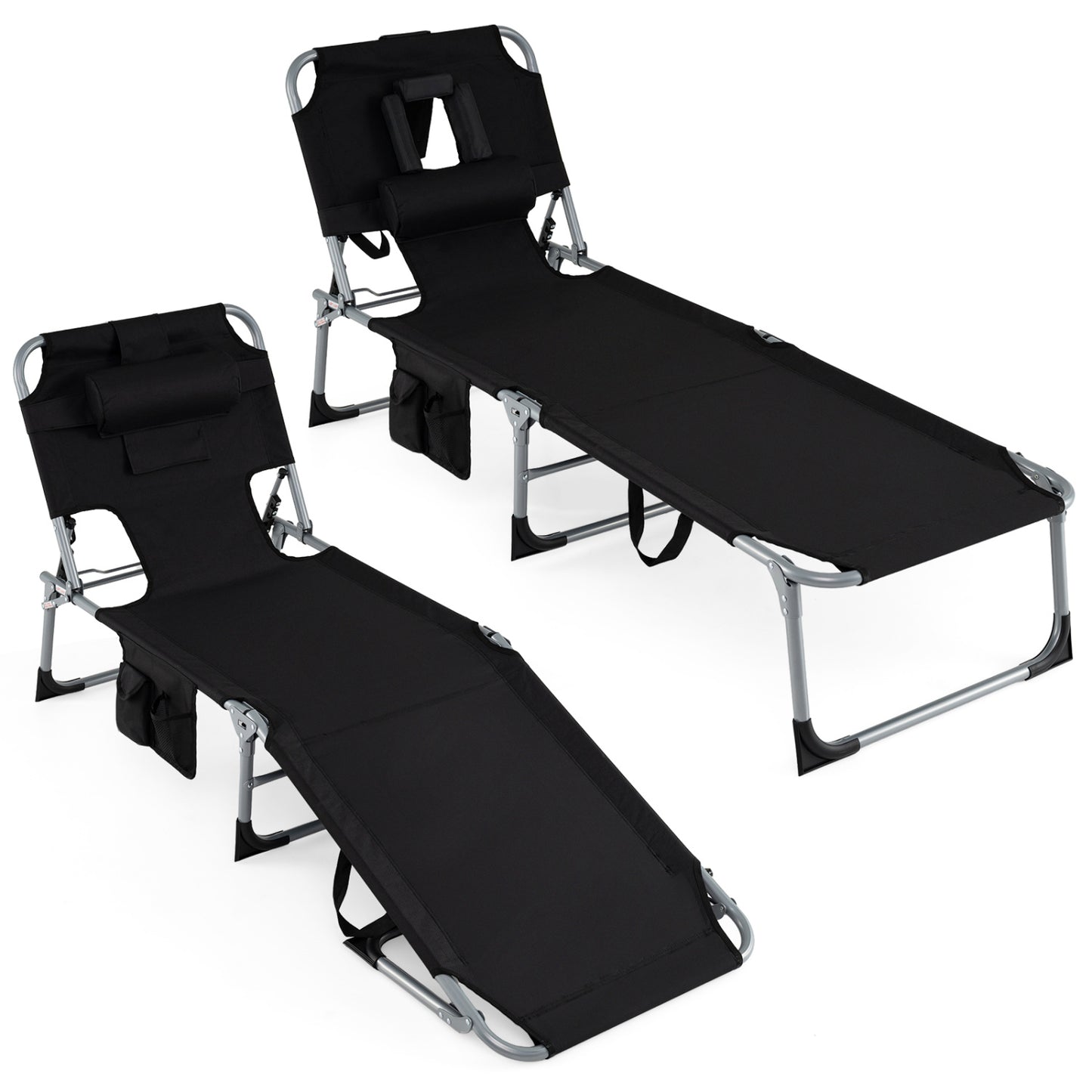 Adjustable Tanning Lounge Chair Set of 2 with Face Hole