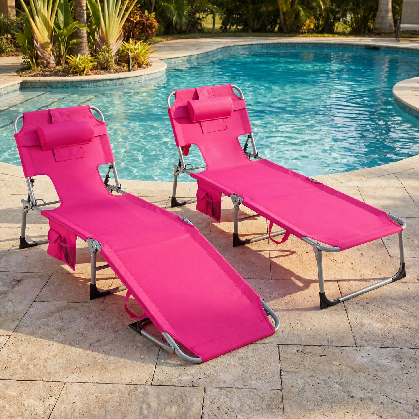 Adjustable Tanning Lounge Chair Set of 2 with Face Hole