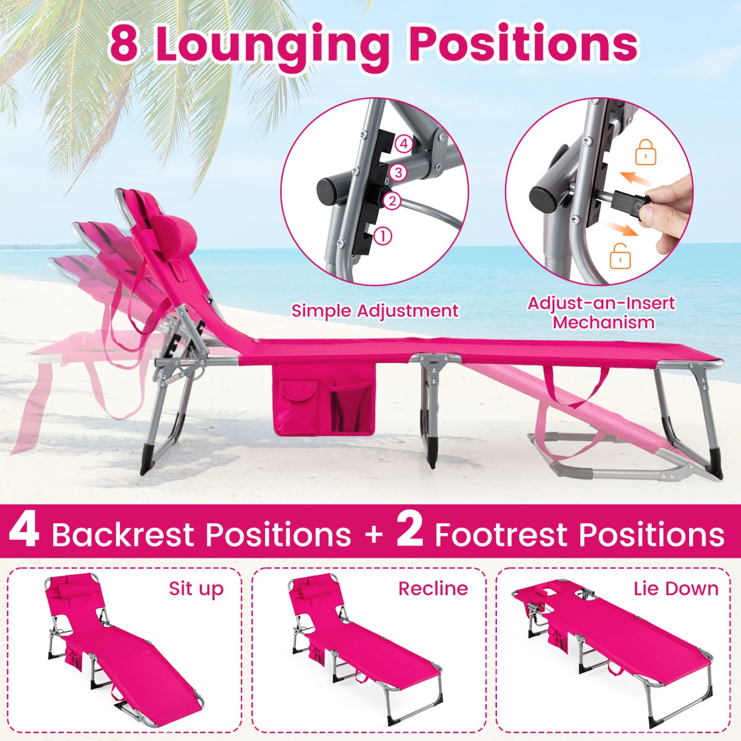 Adjustable Tanning Lounge Chair Set of 2 with Face Hole