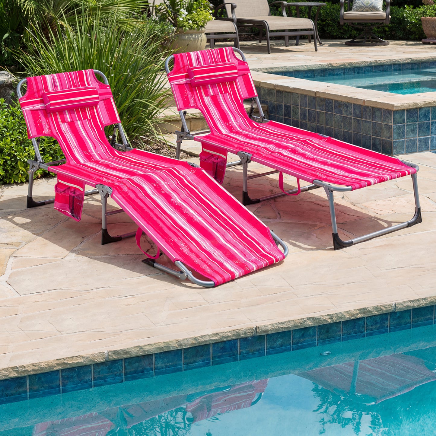 Adjustable Tanning Lounge Chair Set of 2 with Face Hole