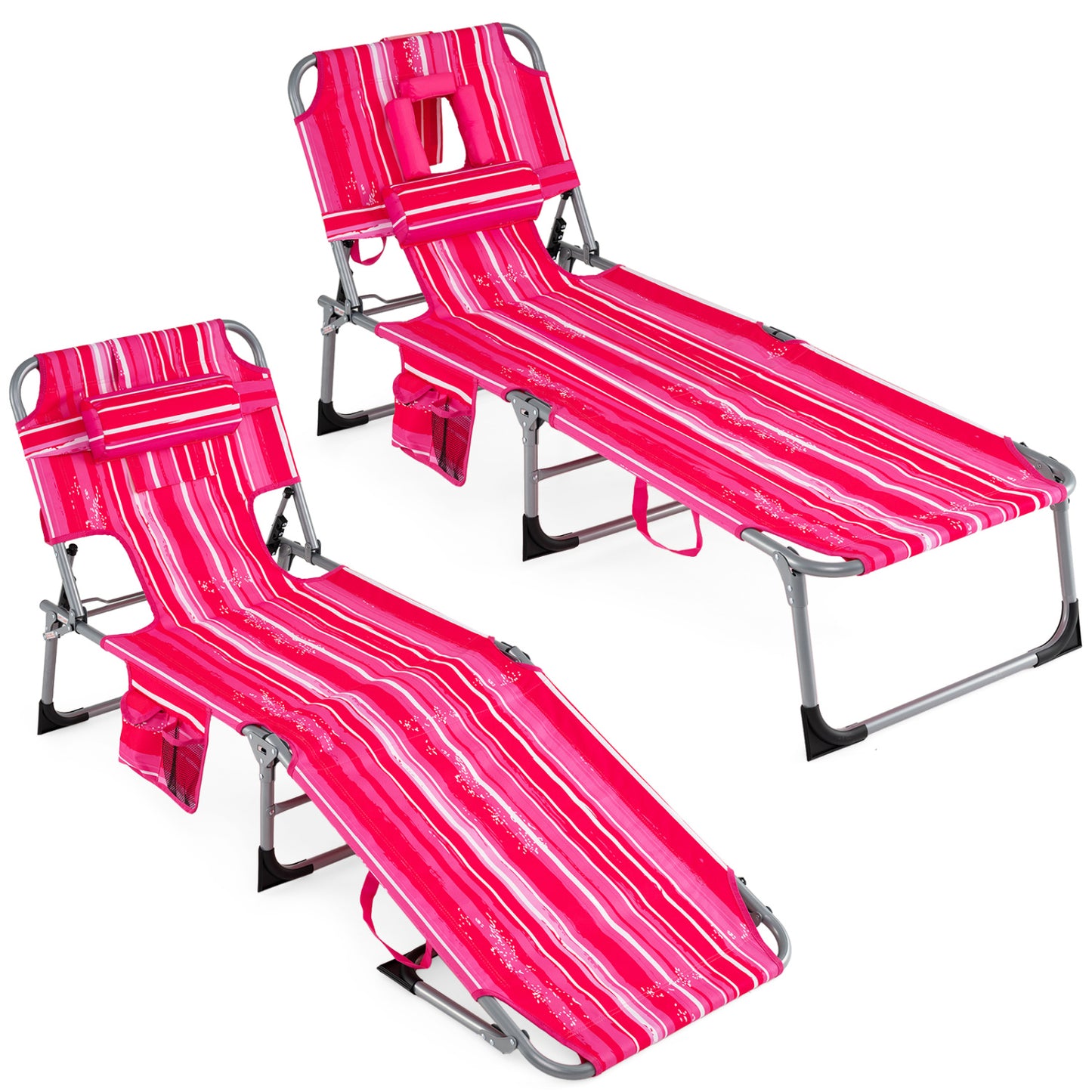 Adjustable Tanning Lounge Chair Set of 2 with Face Hole