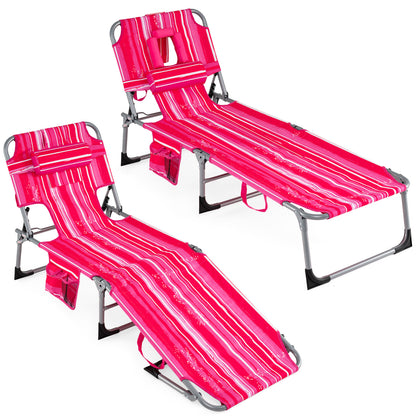Adjustable Tanning Lounge Chair Set of 2 with Face Hole