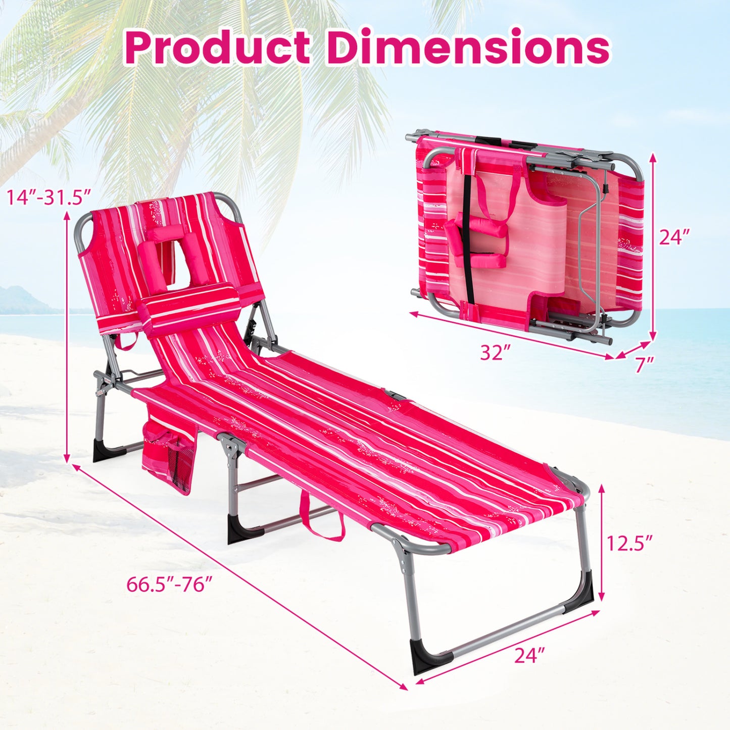 Adjustable Tanning Lounge Chair Set of 2 with Face Hole