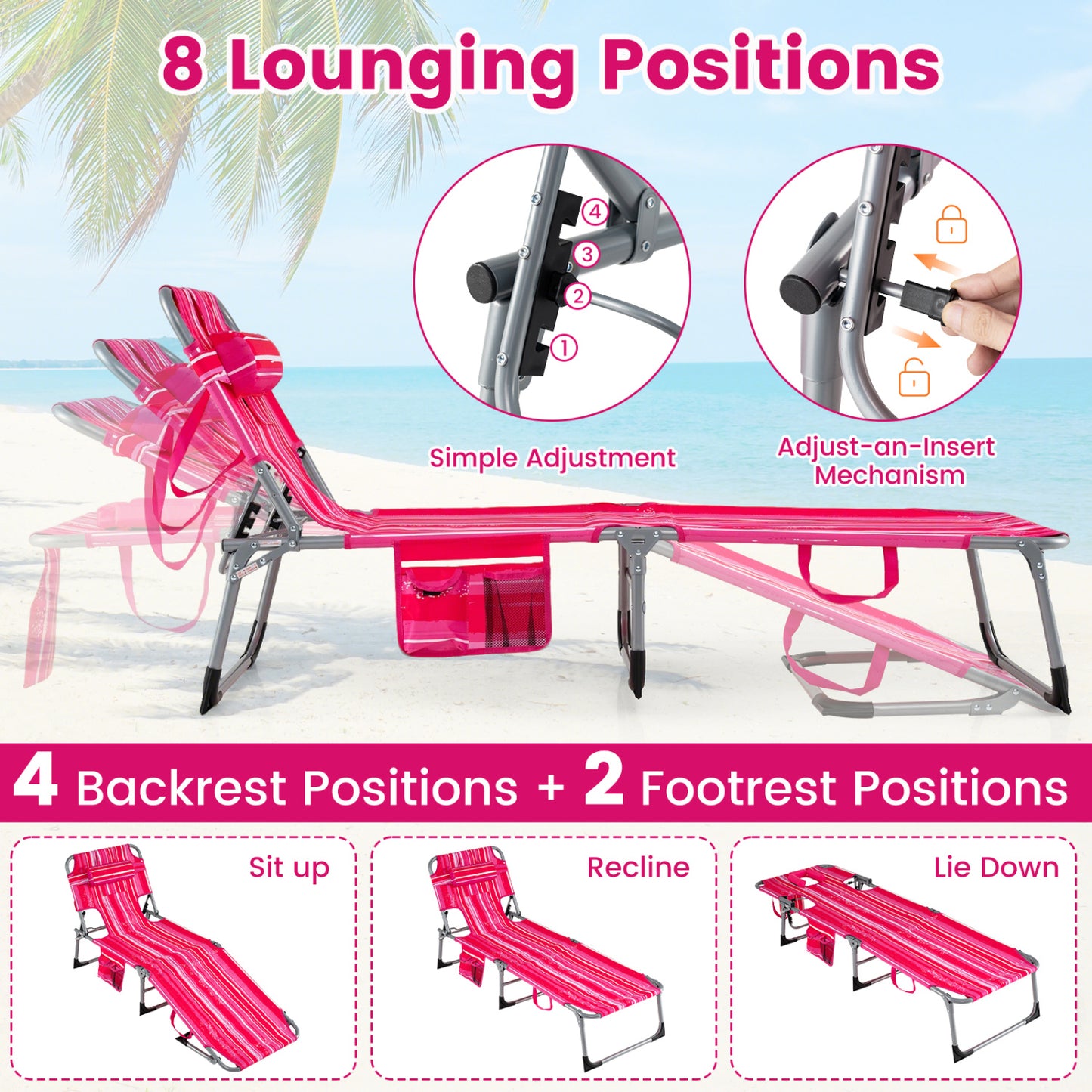 Adjustable Tanning Lounge Chair Set of 2 with Face Hole