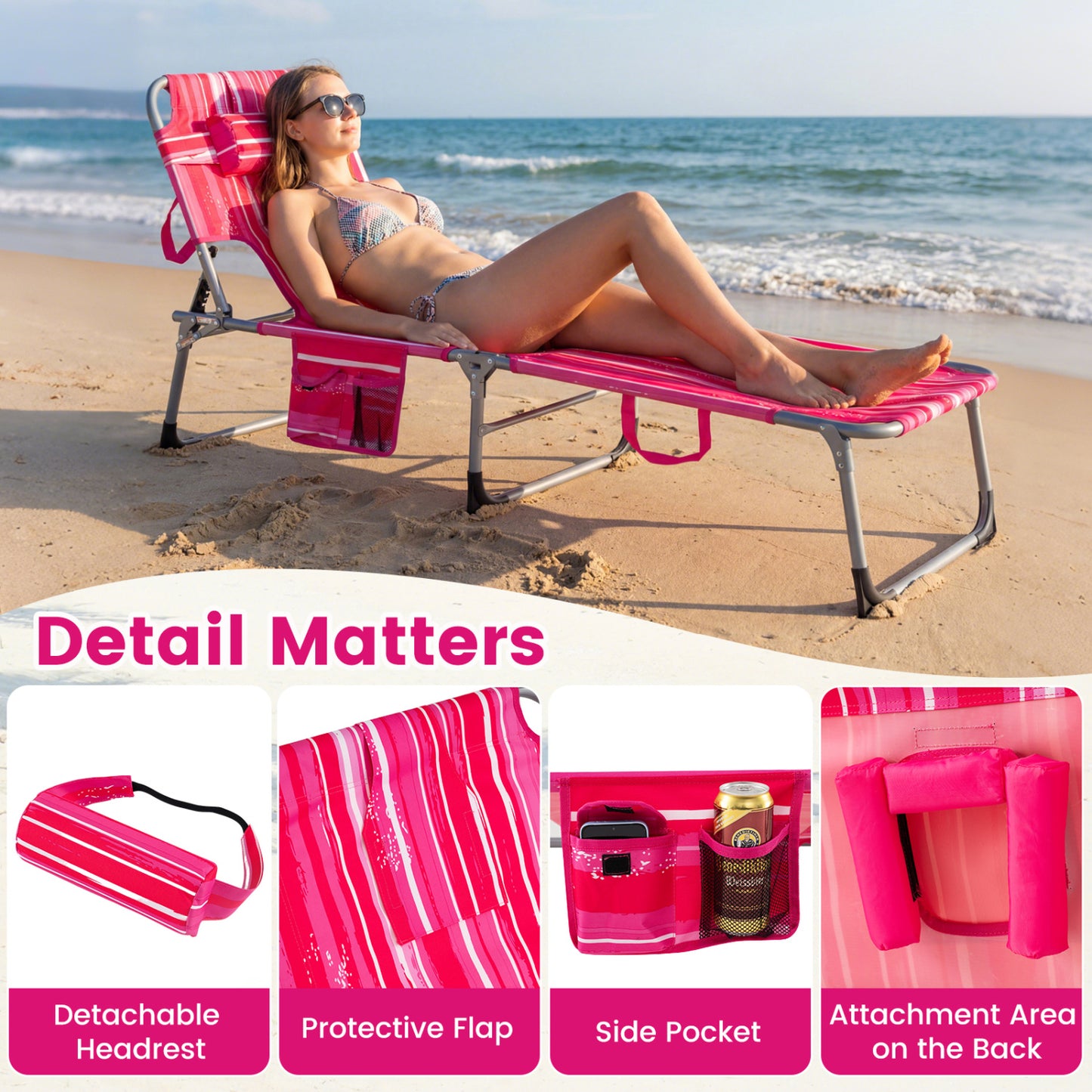 Adjustable Tanning Lounge Chair Set of 2 with Face Hole