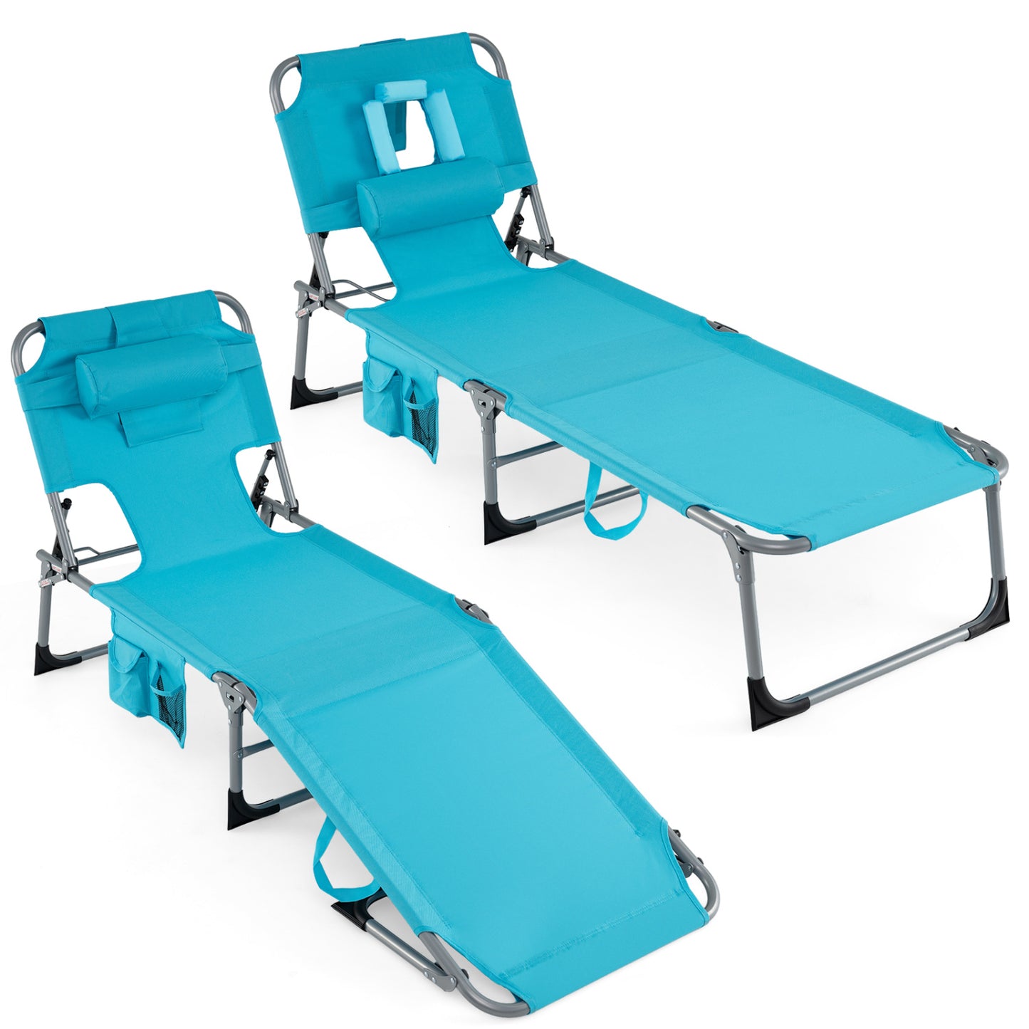 Adjustable Tanning Lounge Chair Set of 2 with Face Hole