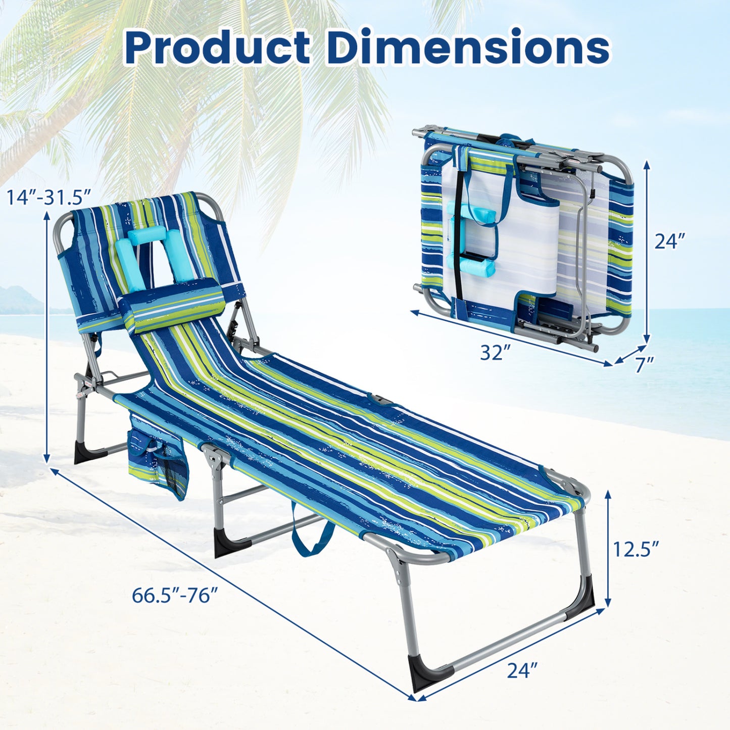 Adjustable Tanning Lounge Chair Set of 2 with Face Hole