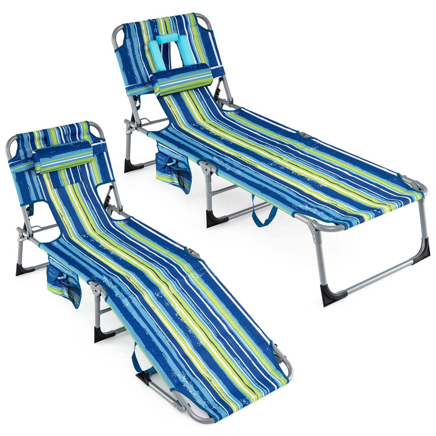 Adjustable Tanning Lounge Chair Set of 2 with Face Hole