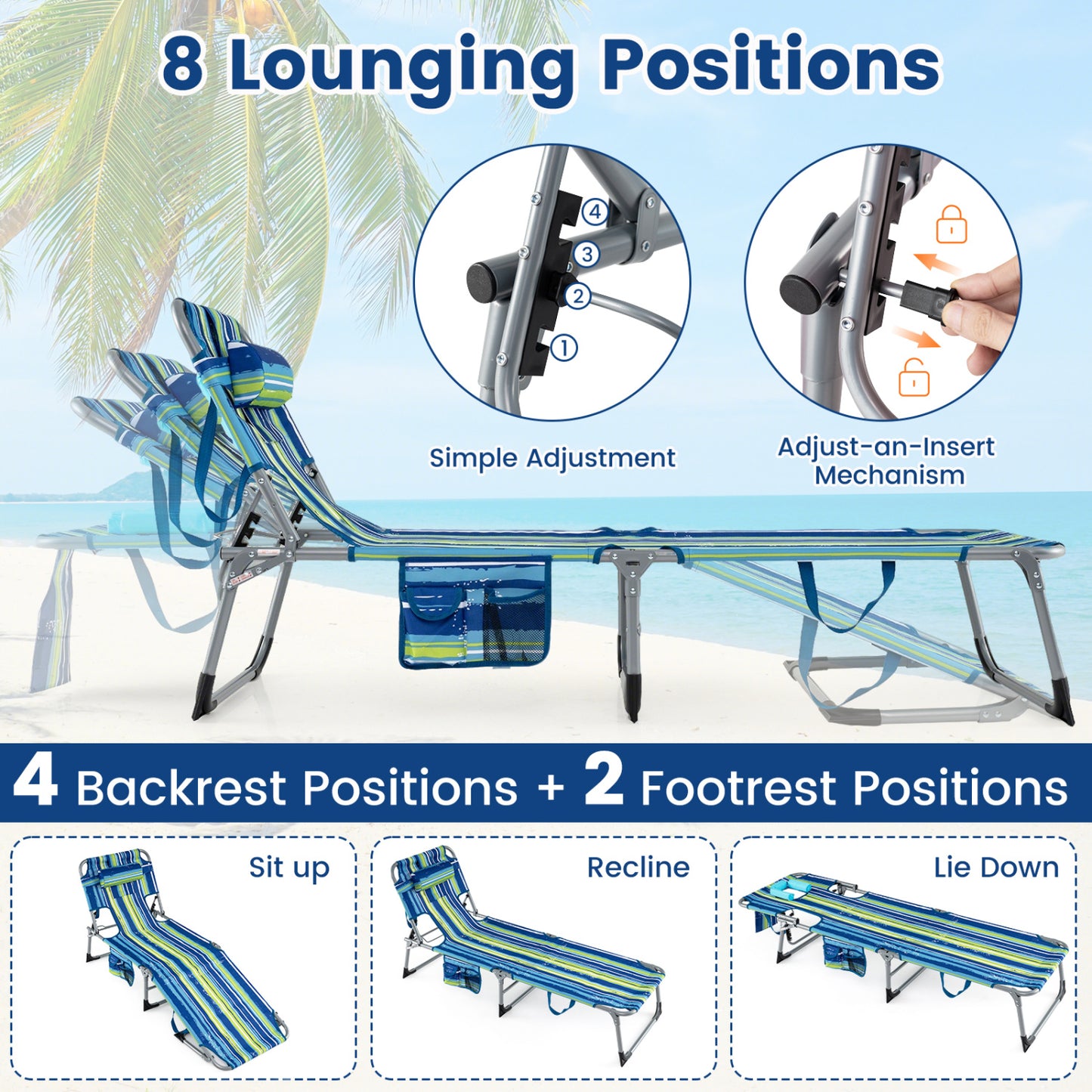 Adjustable Tanning Lounge Chair Set of 2 with Face Hole