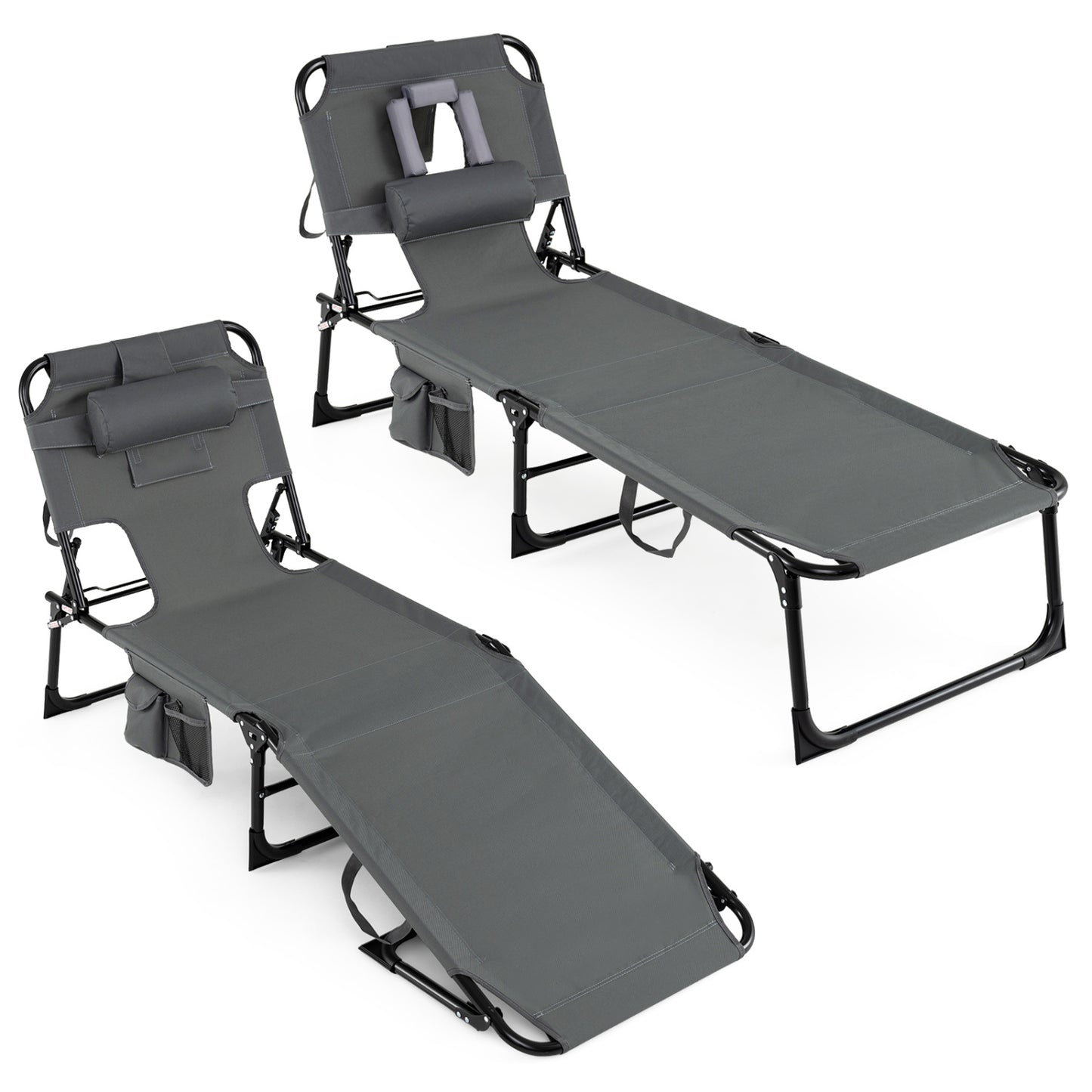 Adjustable Tanning Lounge Chair Set of 2 with Face Hole