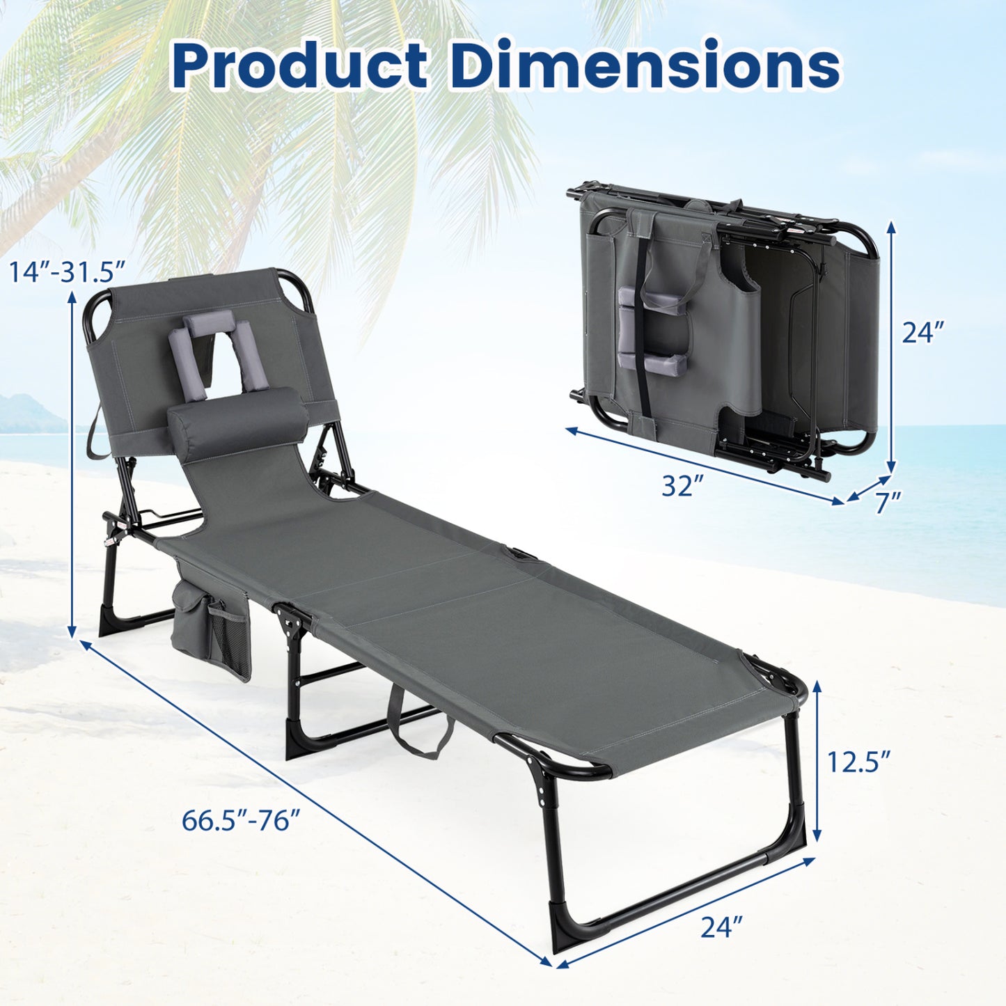 Adjustable Tanning Lounge Chair Set of 2 with Face Hole