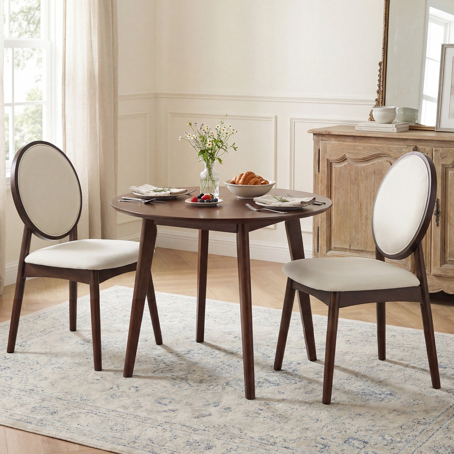 Upholstered Dining Chairs Set of 2 with Padded Seat
