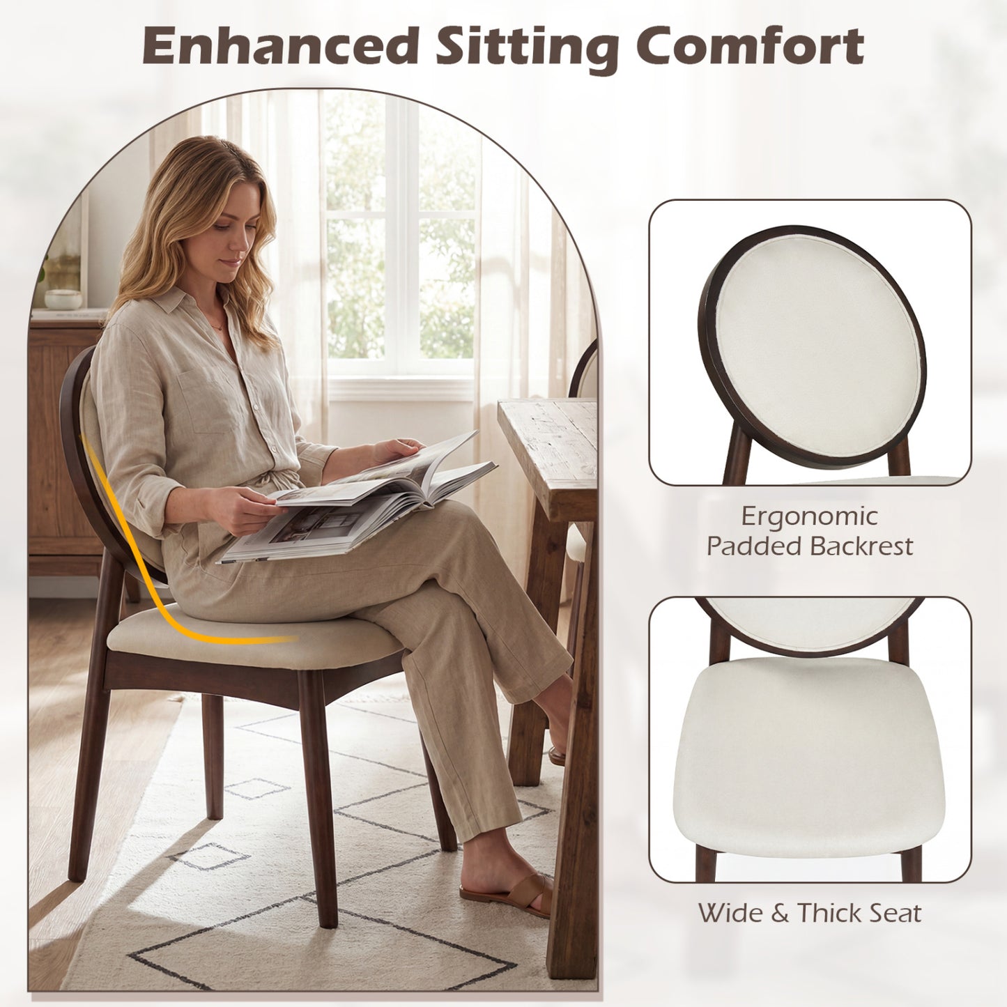 Upholstered Dining Chairs Set of 2 with Padded Seat