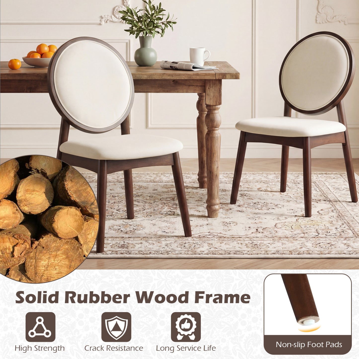 Upholstered Dining Chairs Set of 2 with Padded Seat