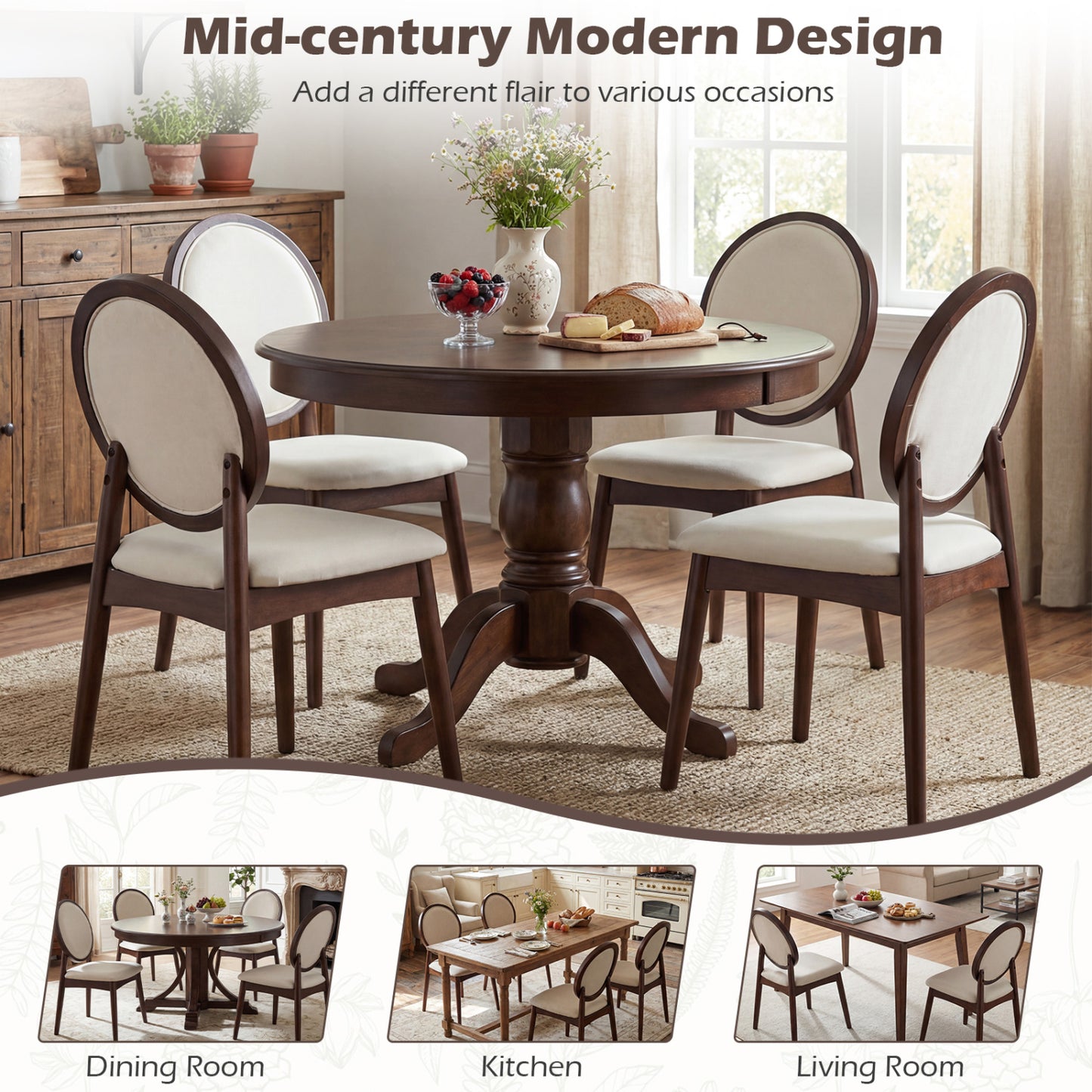 Upholstered Dining Chairs Set of 2 with Padded Seat