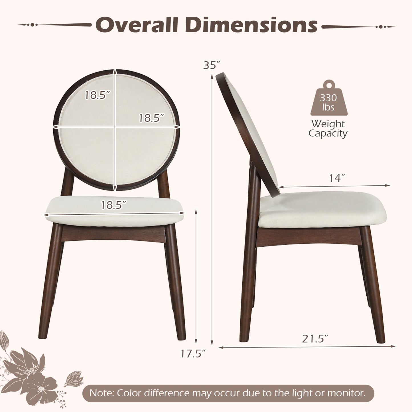 Upholstered Dining Chairs Set of 2 with Padded Seat