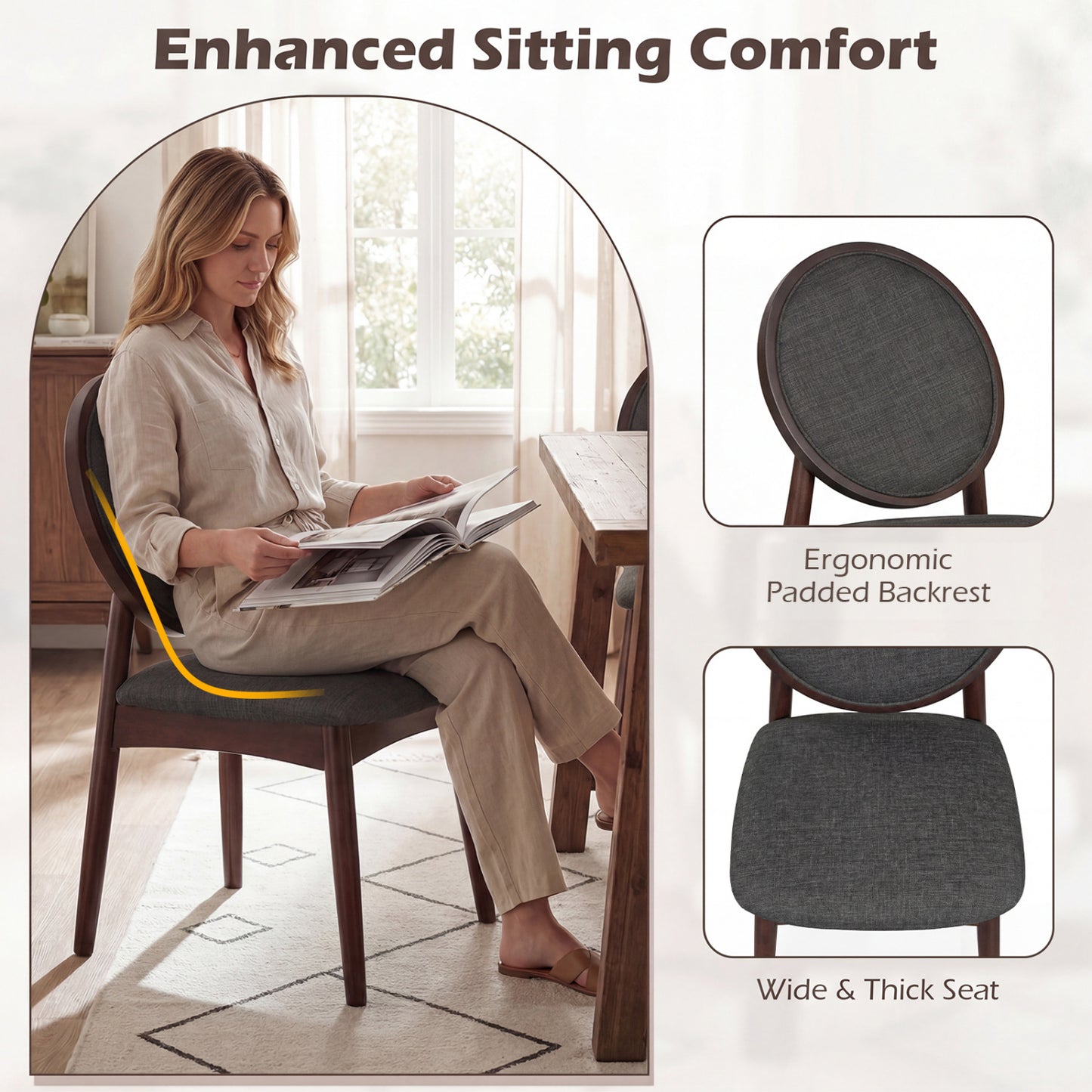 Upholstered Dining Chairs Set of 2 with Padded Seat