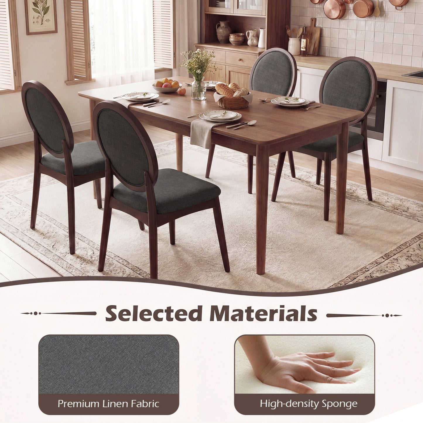 Upholstered Dining Chairs Set of 2 with Padded Seat