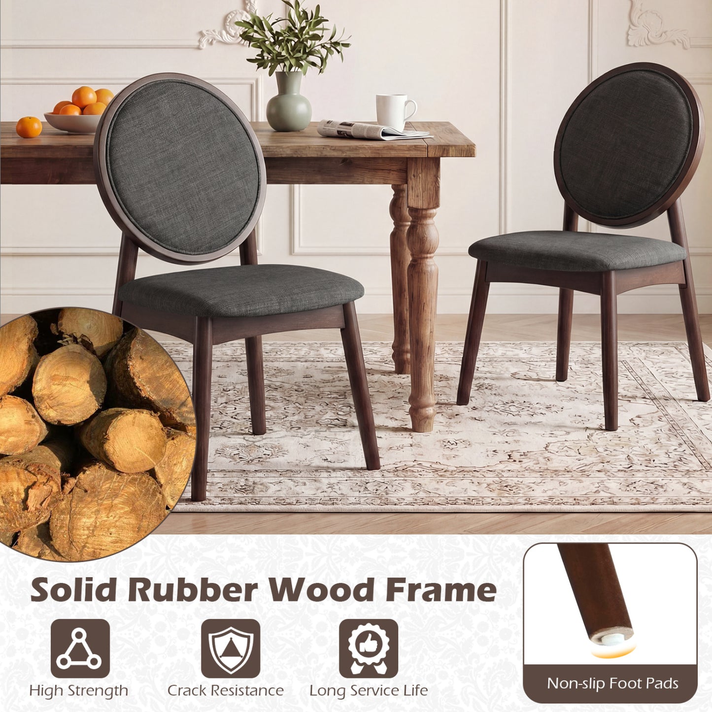 Upholstered Dining Chairs Set of 2 with Padded Seat