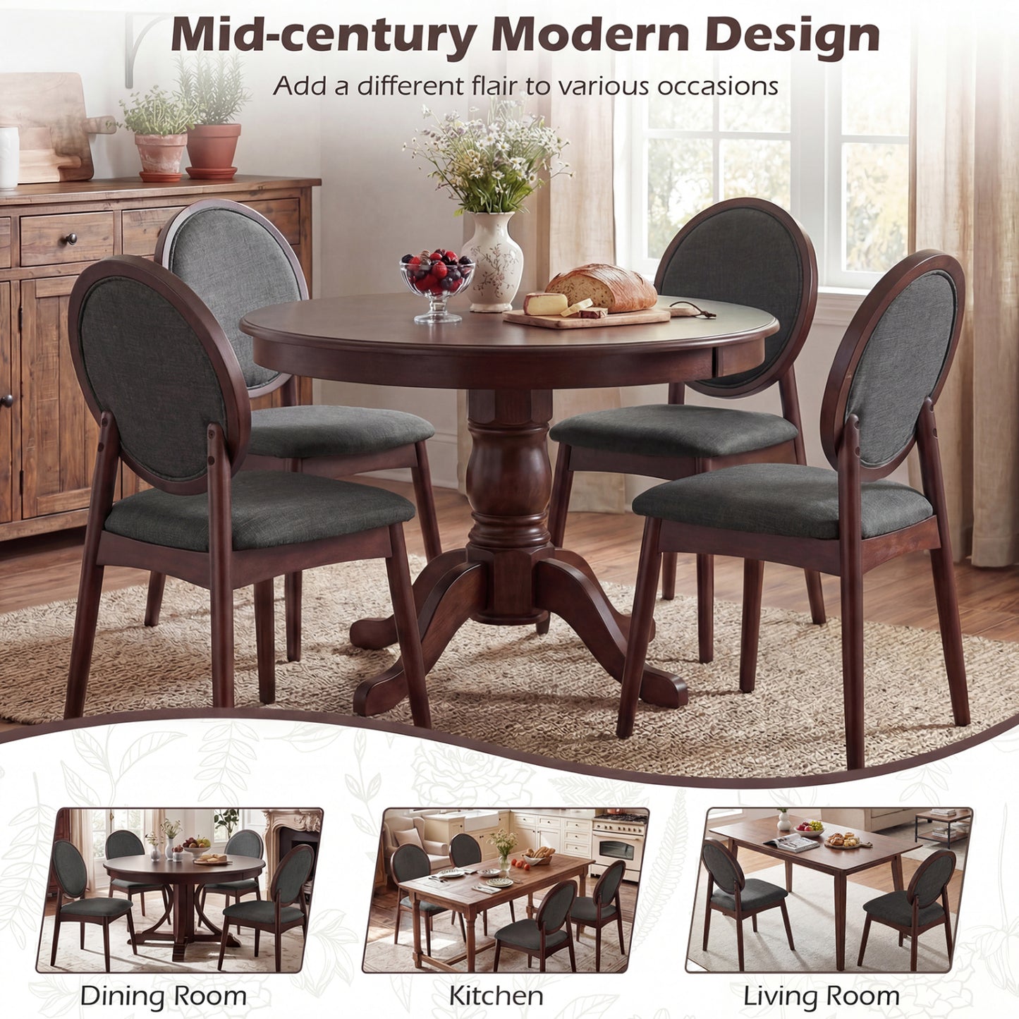 Upholstered Dining Chairs Set of 2 with Padded Seat