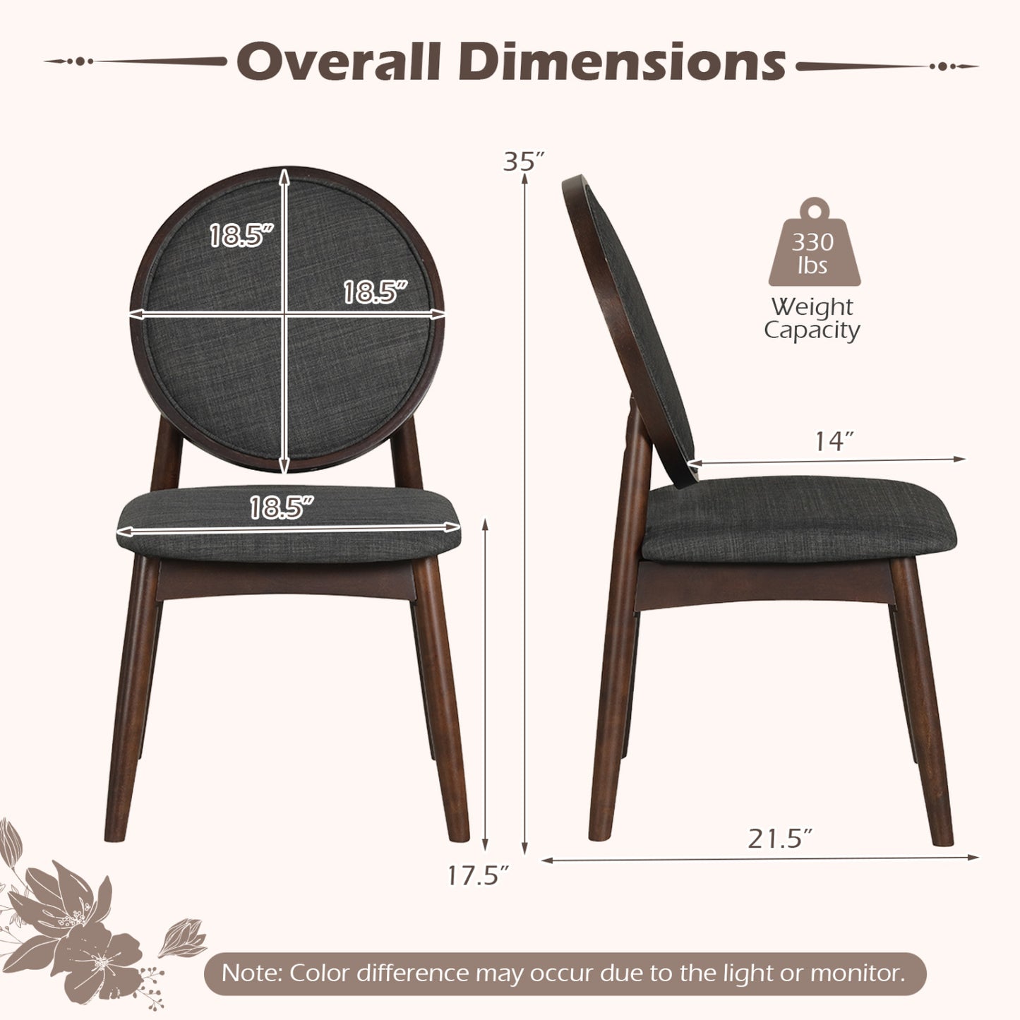 Upholstered Dining Chairs Set of 2 with Padded Seat