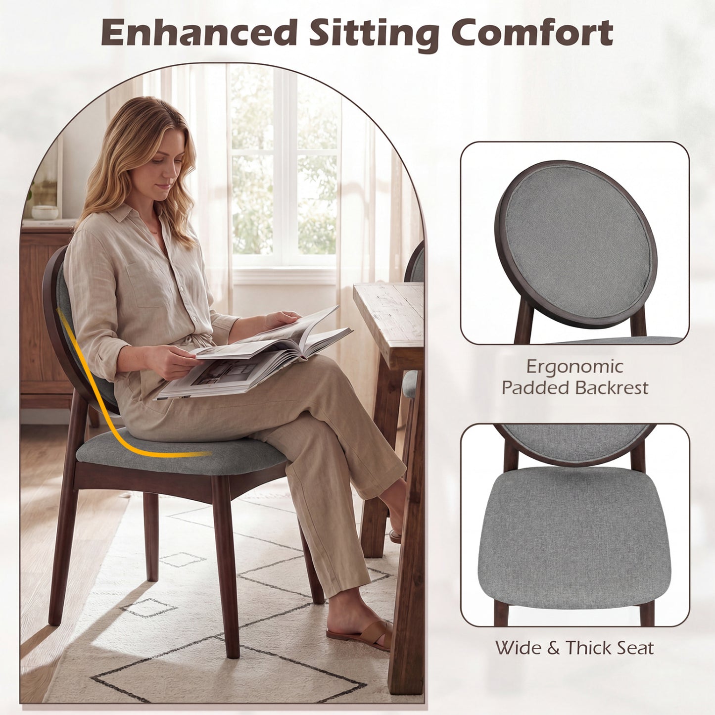 Upholstered Dining Chairs Set of 2 with Padded Seat