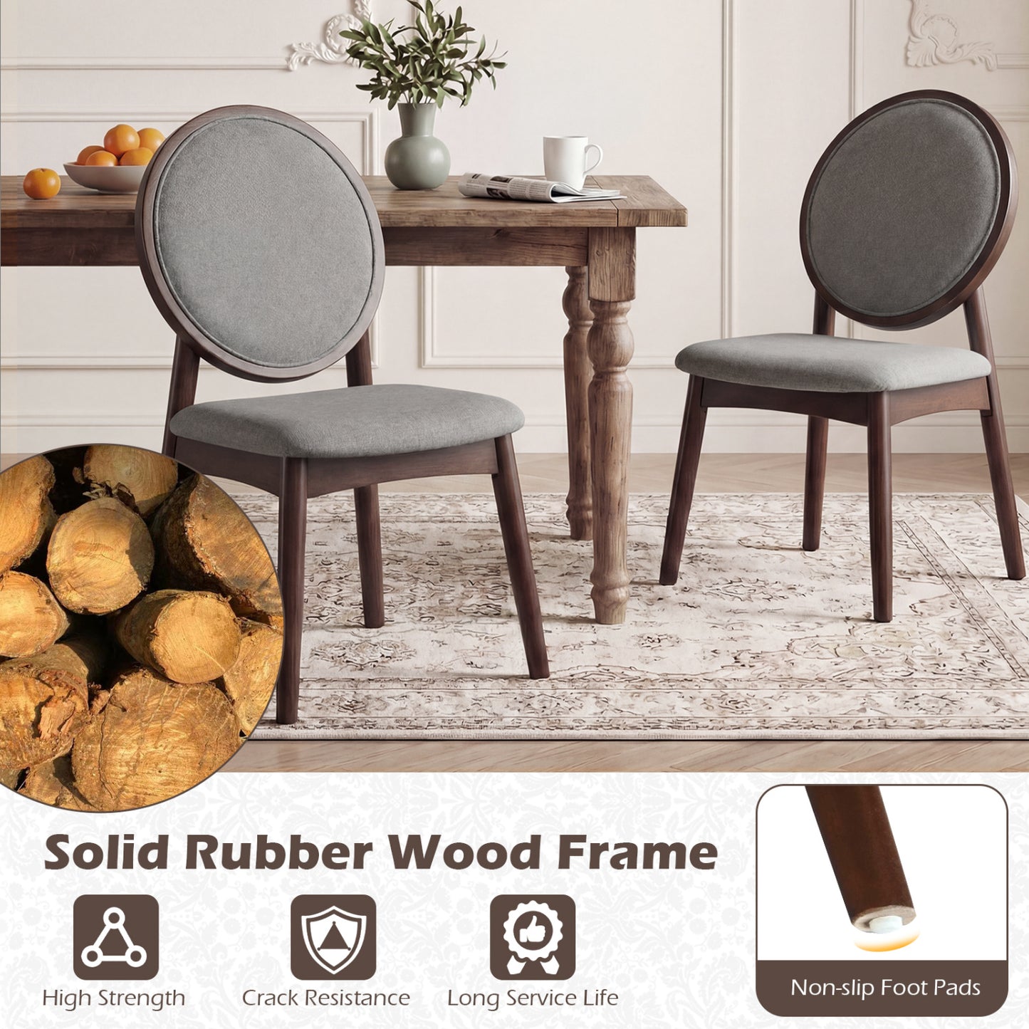 Upholstered Dining Chairs Set of 2 with Padded Seat