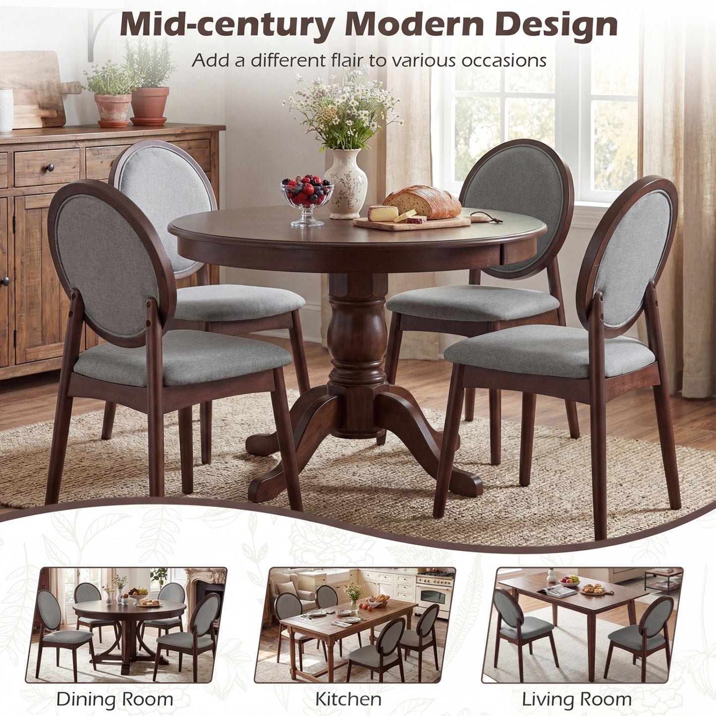 Upholstered Dining Chairs Set of 2 with Padded Seat