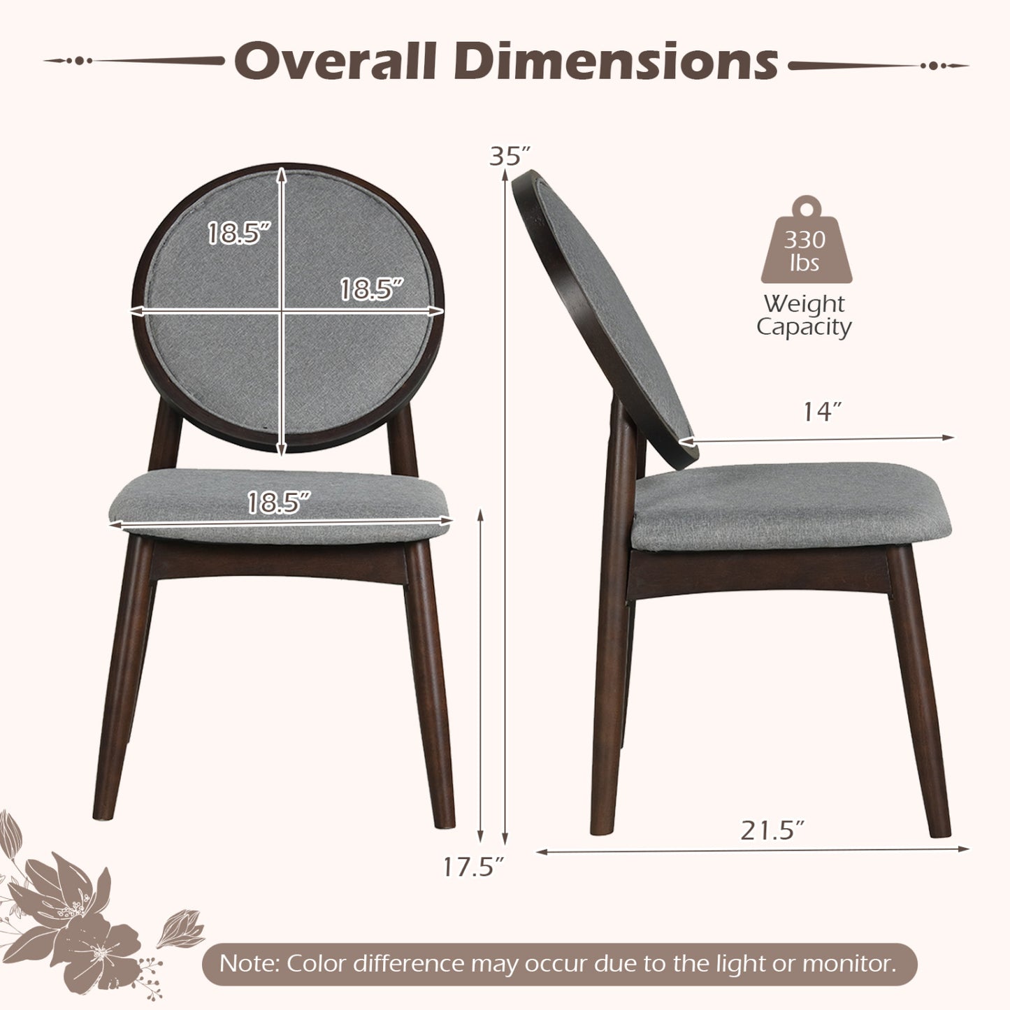 Upholstered Dining Chairs Set of 2 with Padded Seat