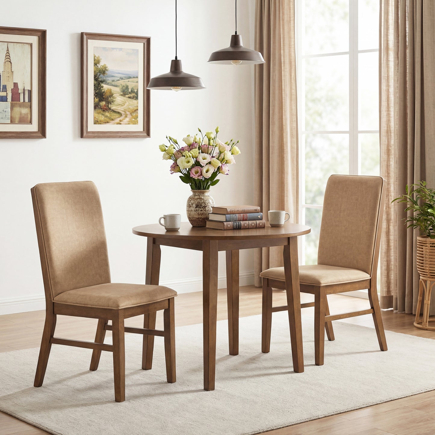 Upholstered Dining Chairs Set of 2 with Rubber Wood Legs