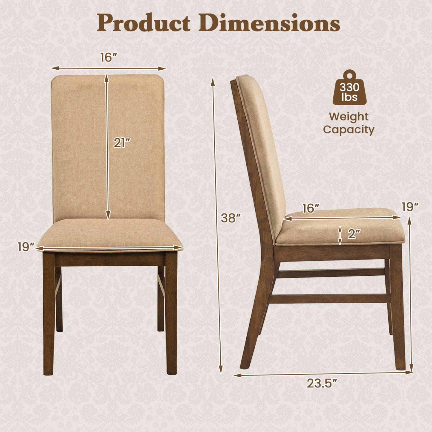 Upholstered Dining Chairs Set of 2 with Rubber Wood Legs