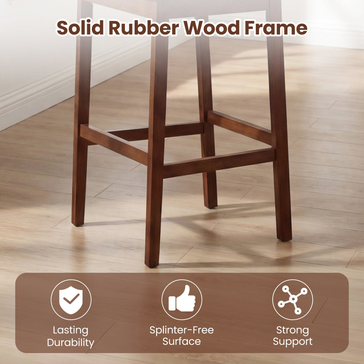 Set of 2 Upholstered Barstool 29.5 Inch Bar Height with Solid Rubber Wood Frame