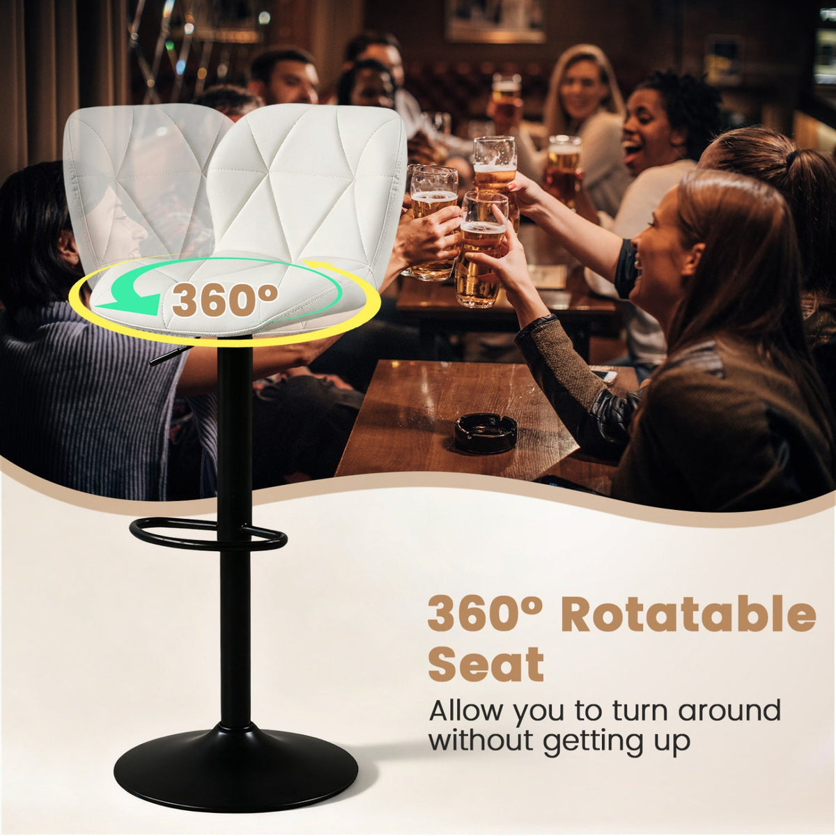 Swivel Bar Stools Set of 2 with Adjustable Height