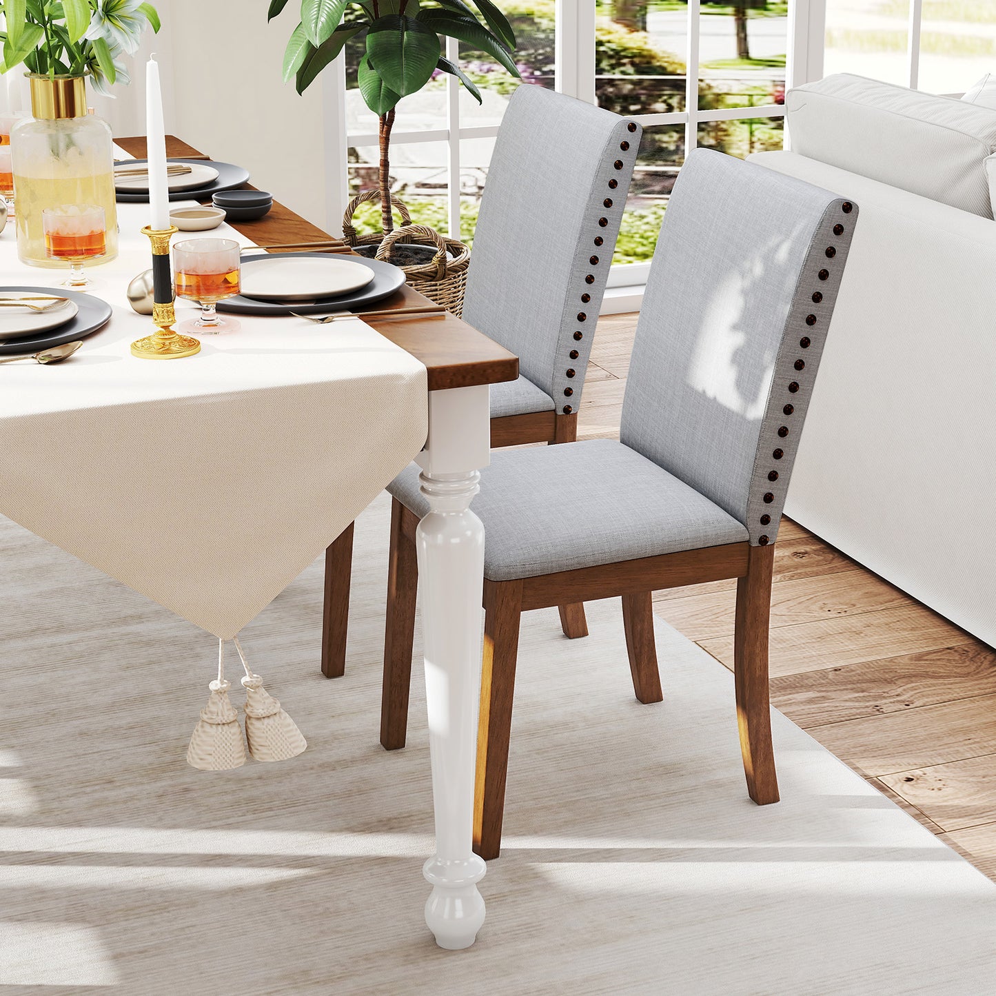 Upholstered Dining Chairs Set of 2 with Nailhead Trim